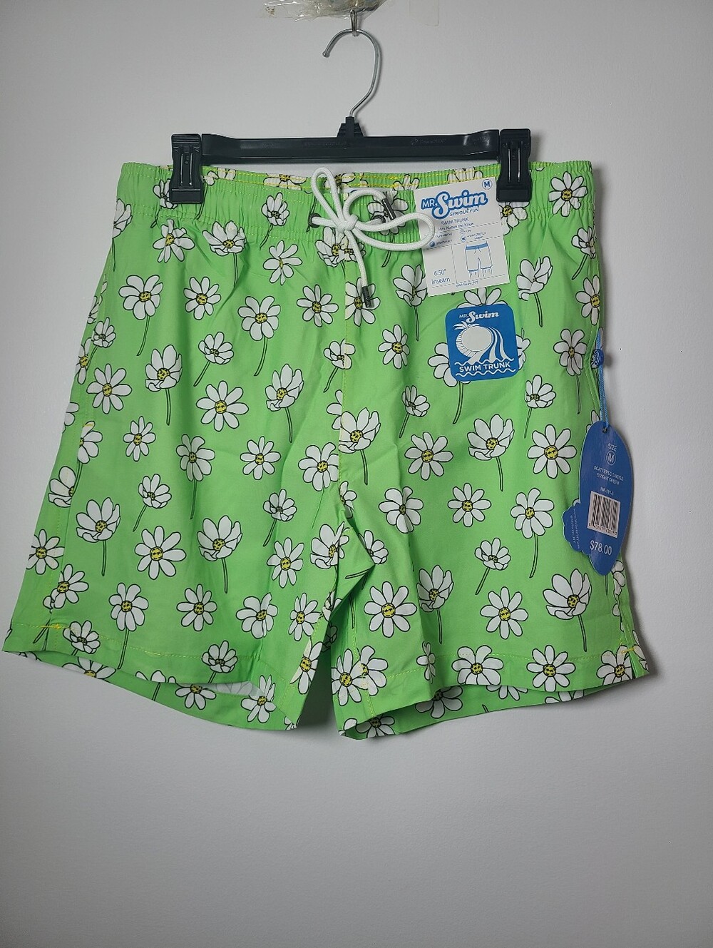 Mr.Swim - Bright Green Daisy Swim Shorts Mens Size Medium